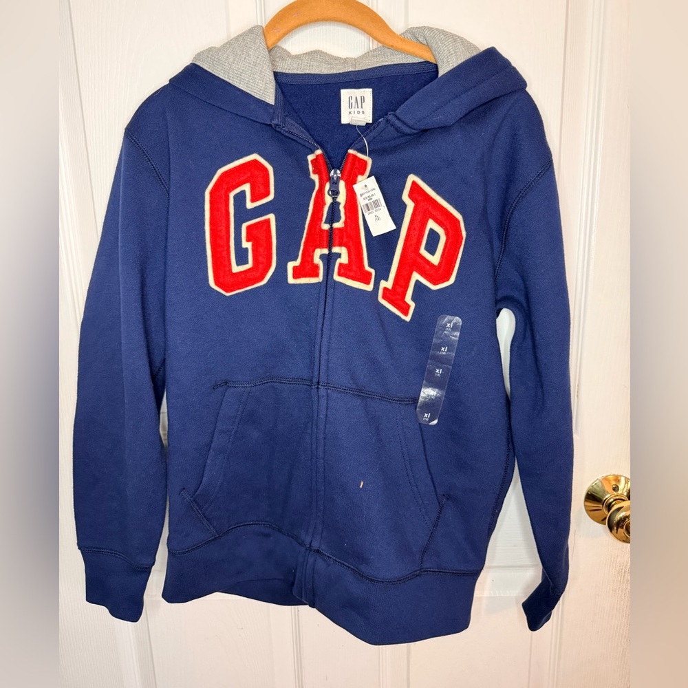 GAP Kids Navy Hoodie with Red Lettering